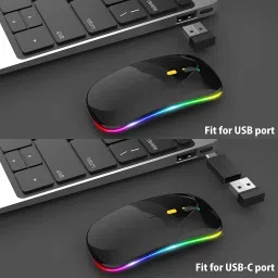 Rocketek Rechargeable Upgrade LED Wireless Bluetooth Mouse, Slim Silent Mouse 2.4G Portable Mobile Optical Office Mouse with USB & Type-c Receiver, 3 Adjustable DPI Levels Wireless Ambidextrous OpticalGaming Mousewith Bluetooth image 5