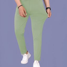 Men Slim Fit Green Lycra Blend Trousers-image-8