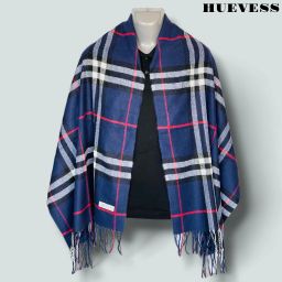 HUEVESS Wool Checkered Women, Men Shawl-image-56