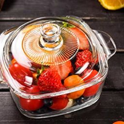 GLASS CASSEROLE , HEAT RESISTANT UPOTO -140 DEGREE CELCIUS - FREEZE COLD RESISTANT UPTO 20 DEGREE CELCIUS - SQUARE SHAPE TRANSPARENT CASSEROLE - BEST QUALITY PREMIUM SERVING STYLE CASSEROLE TABLEWEAR COOKWEAR - BOROSILICATE GLASS BOWL WITH LID MICROWAVE SAFE CASSEROLE WITH DESIGN LID - 1 QTY - 2.5 ltr casserole Cook and Serve Casserole-19