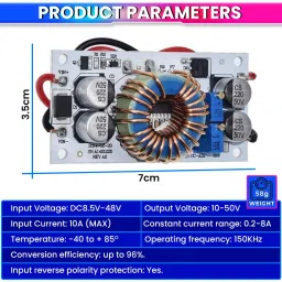amicisolar 10A Boost Converter, 8-48V Input to 12-50V Adjustable Output Step-Up Module Educational Electronic Hobby Kit image 3