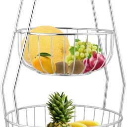 3 Tier Fruit Basket For Dining Table - Fruit Bowl, Stand & Kitchen, Counter Top Stainless Steel Fruit & Vegetable Basket-image-51