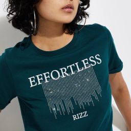 URB_N Women Printed Round Neck Pure Cotton Blue T-Shirt-image-1