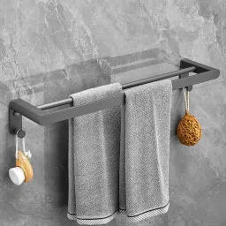 Aluminium Double Towel Rod/Towel Bar/Towel Hanger with Fix Hook-Pack of 1 (966) Grey Towel Holder-image-64