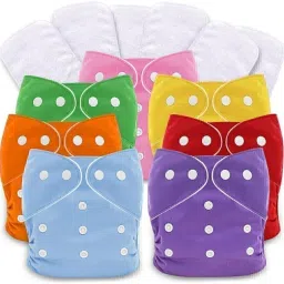 Baby's Washable Reusable Adjustable 7 Cloth Diapers with 7 White Inserts-22