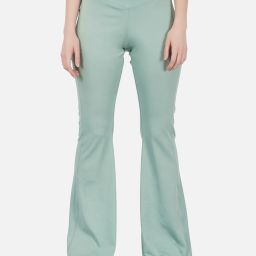 Women Flared Green Lycra Blend Trousers-image-4