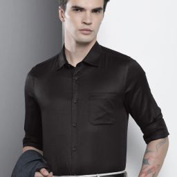 Men Slim Fit Solid Spread Collar Formal Shirt-image-10
