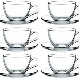 Pack of 6 Glass Transparent Cup& Saucer Set for Tea, Coffee, Green Tea & More-7