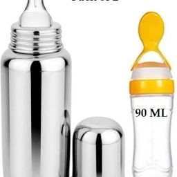 Stainless Steel Baby Milk Feeding Bottle240ML 304 GRADE With Silicon Food Feeder - Stainless Steel, Silicone-15
