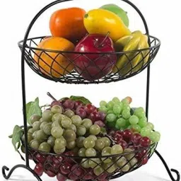 2 Tier Fruit Basket, Wire Fruit Bowl or Produce Holder for Vegetables Eggs color Steel Fruit & Vegetable Basket-1