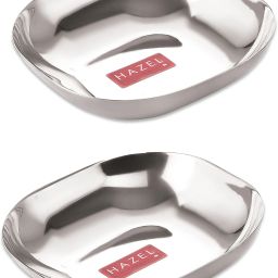 Stainless Steel Serving Bowl Steel Dessert Silver Plate Square Shaped for Snacks,Set Of 2,400 ml each-23