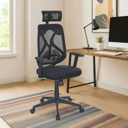 Verona High Back Mesh Chair with Headrest|Adjustable Height & Lumbar|For Desk| Fabric Office Arm Chair-image-93