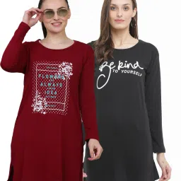 Pack of 2 Women Printed Round Neck Cotton Blend Multicolor T-Shirt-image-99