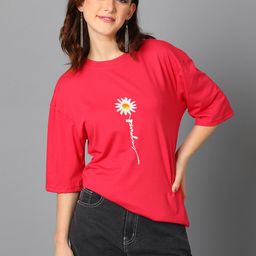 kotty Women Printed Round Neck Cotton Blend Pink T-Shirt-picture-39