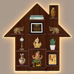 vibecrafts Hut House Shape Walnut Wood Wall Shelf-picture-22