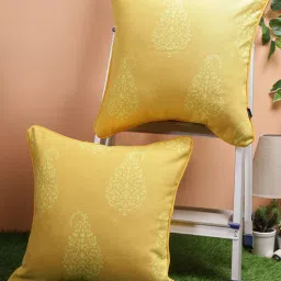 Yellow Traditional Cotton 18 x 18 Inches Cushion Covers (Set of 2) by Soumya-picture-7