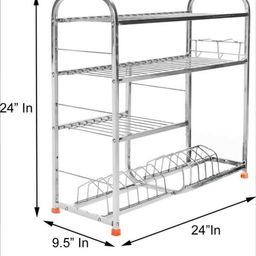 Utensil Kitchen Rack JSS Plastic Heavy Duty Stainless Steel Kichen Rack 24*24inch, Silver Steel-image-44
