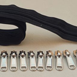 ZIP NO. 5 ,5 MTR BLACK ZIP AND 10 STAINLESS STEEL RUNNER Black, Steel Nylon Two Way Open-ended Zipper-10