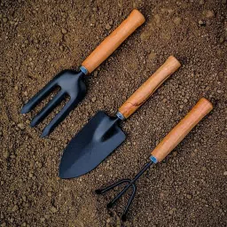 Garden Tool Set | Garden Tools Wooden Handle | Gardening Tools Kit( Hand Cultivator, Big Trowel, Garden Fork) 03 Garden Tool Kit-3