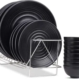 Pack of 16 Melamin Black Spiral Melamine Spiral Plates & Bowls Dinner Set Full Plates With Bowl Dinner Set-image-40