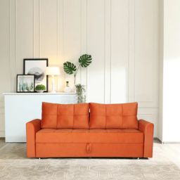 casacraft from pepperfry Ines Chenille Fabric Pull Out Sofa Cum Bed In Rust Colour with Storage-picture-4