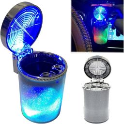 Car Ashtray with LED Light Air Vent Cigarette Cigar Ash Tray Silver Plastic Ashtray-16