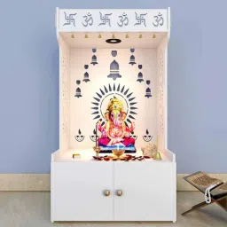 homscape Divine Wooden White Home Temple With Spacious Shelf Inbuilt Focus Light-picture-22