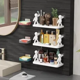 PACK OF 2 Multipurpose Wall Mount Self Adhesive Floating Shelf A3.270 Plastic Wall Shelf-4