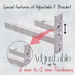 vmd 4" Adjustable heavy S.S F-Type Glass self bracket, support, holder for 6 to 12 mm glass acrylic, Mdf bord, Matt Finish, (Pack of 10) Shelf Bracket image 3
