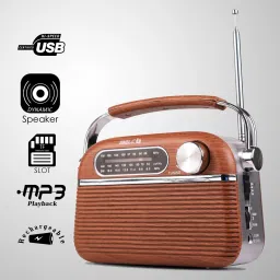 iBELL FM700BT Portable Radio with Bluetooth Speaker, USBSDMP3 Player & Dynamic Speaker 3 Band, Brown FM Radio image 2