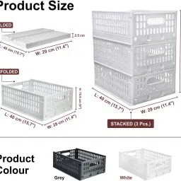 aditya polymers Stack-It-All Multi Purpose Foldable Basket-Stack and Slide,White-Pack of 3 Pcs. Plastic, Polypropylene Fruit & Vegetable Basket image 4