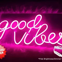 the party planet Good Vibes Neon Sign, Powered by Adapter with Dimmable Remote (Pink) Table Lamp image 4
