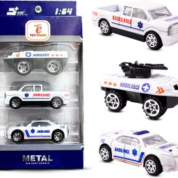 Free Wheel Die-Cast 3pcs Metal Ambulance Vehicles Set-2, 1:64 Scale Model Toys-0
