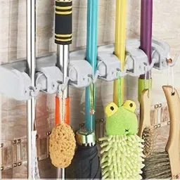 5 Position & 6 Hooks Mop Holder Plastic Plastic Wet and Dry Broom-image-12