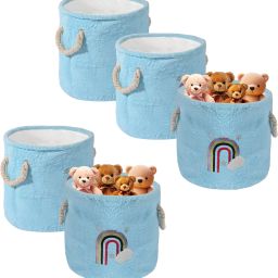 Cotton Pack of 5 Small 20 Ltr Toy Baskets for Storage with Handles | GM-15-BLU | Blue Storage Basket-picture-28