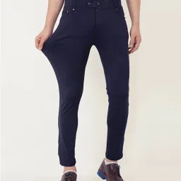 Men Regular Fit Blue Linen Blend Trousers-image-15