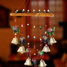 ryme Elephant Handcrafted Rajasthani Wind Chime Door/Wall Hanging Wood Windchime-picture-15
