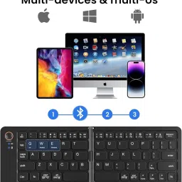 ELECTRO WOLF Mini Portable Rechargeable Wireless Bluetooth Foldable Keyboard |Mobile Holder| Bluetooth Handheld Multi-device Keyboard Compatible with Desktop, Laptop, Tablet image 2