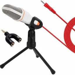 3.5mm AUX Condenser Microphone with Stand & 2in1 Splitter for YouTube Video, Singing Over Internet, QQ, MSN, Skype, Recording (Audio Jack with Microphone White) Microphone-image-81