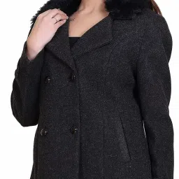 comfy sparrow Wool Blend Self Design Coat For Women image 3