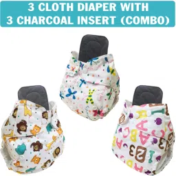 Reusable Exclusive Cloth Diapers With Charcoal Inserts Pack of 3 (MultiColor)-27
