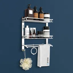 Three Layer Shelf with Towel Rod, Multipurpose Wall Mount Bath Shelf Organizer Stainless Steel, Bathroom Shelf, Towel Holder, Bathroom Accessories Towel Holder-picture-6