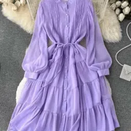 Women Asymmetric Purple Above Knee/Mid Thigh Length Dress-image-36
