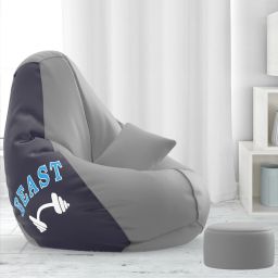 XXXL PatternPuff Bag With Free Cushion and Puffy , Beast - Light-Grey Black Teardrop Bean BagWith Bean Filling-image-93