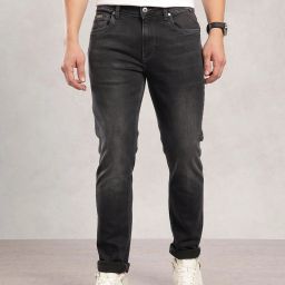 Men Slim Mid Rise Black Jeans-image-2