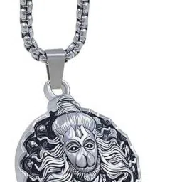 Silver plated Hanuman bajrangbali balaji locket chain for boy/men &girls/women Silver Stainless Steel Pendant-image-6
