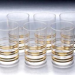 (Pack of 6) 6 Pcs Plastic Gold Strip Design Unbreakable Stylish Transparent Water Glass Glass Set Water/Juice Glass-picture-17