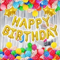 Solid Happy Birthday Foil Banner with Latex Metallic Balloons & 2 Curtain, 4 Foil Star Balloon-33