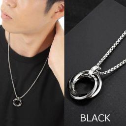 Ring Necklace for Men Fashion Triple Ring Alloy Necklace Men's Sweater Necklace Silver Stainless Steel, Steel, Sterling Silver Locket-image-53
