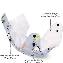 levot Reusable Button Diaper Multi Color Pack of 2 Diaper & 2 Black 5 layer Insert image 2